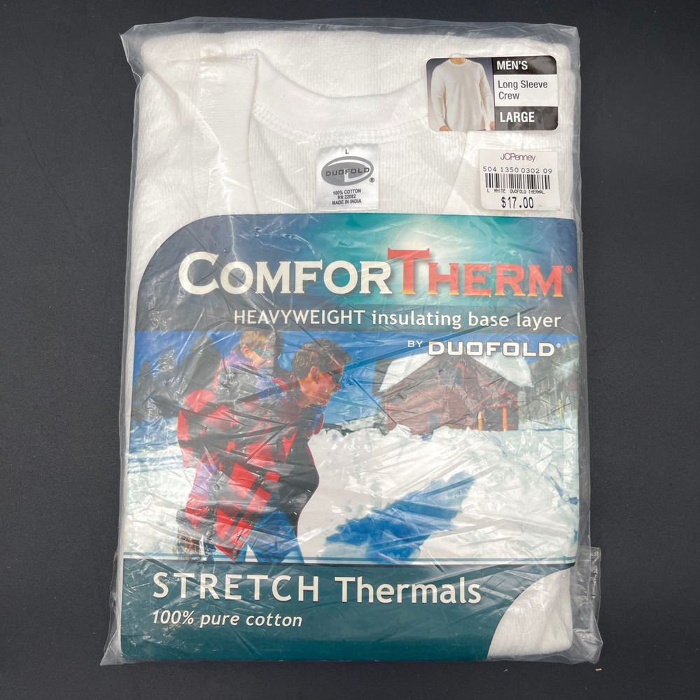 NOS Duofold ComforTherm Mens L White Heavyweight Cotton Top Thermal Base Layer